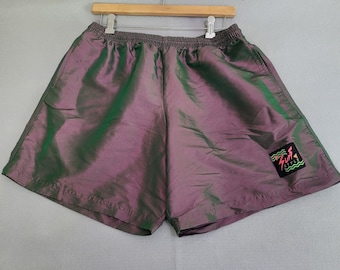 VTG Surf Style Shorts Swim Trunks Purple Green Iridescent Retro Men's Size XL
