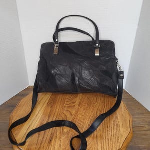 VTG Black Leather Patchwork Purse Shoulder Bag Handbag Hippie Boho