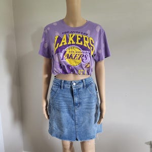 Upcycled Cropped LA Lakers Graphic T-Shirt Size XS OOAK Elastic Waist Bleached