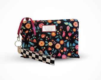 Midnight Folk Floral Wristlet Pouch - Medium