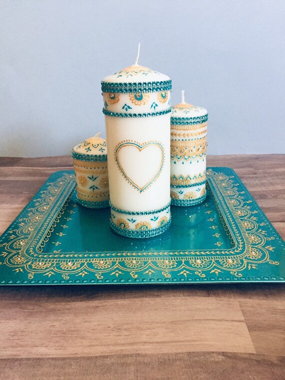 Set 12 Henna bemalt Tee Licht Deko Kerzen Set 12 Henna bemalt Tee Licht Deko Kerzen