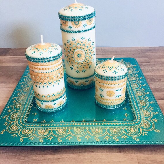 Set 12 Henna bemalt Tee Licht Deko Kerzen Set 12 Henna bemalt Tee Licht Deko Kerzen