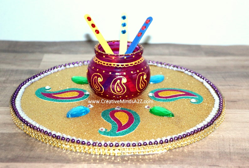 Mehndi Thaal Mehendi Thaali Mehndi decor Oil pot Table decor Indian Pakistan Wedding decor table centerpiece Thaal Pooja Navratri Diwali