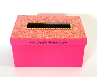 Beautiful Henna decorated retangle shaped box- valentine card box- Valentine Card exchange box- card box