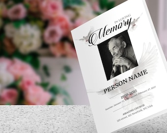 Heavenly White Dove Funeral Program Template – Microsoft Word & Canva