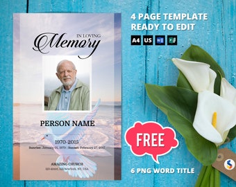 angelic dove funeral program template obituary program etsy