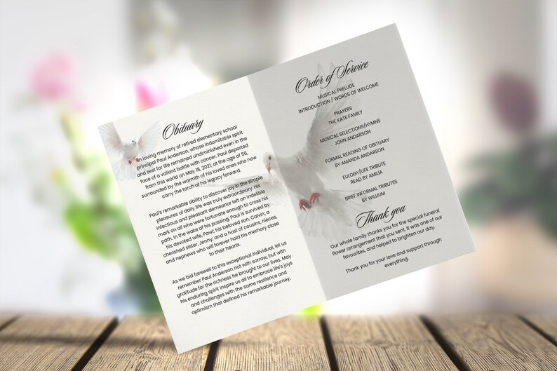 Heavenly Dove Funeral Program Template, Celebration of Life on Canva ...