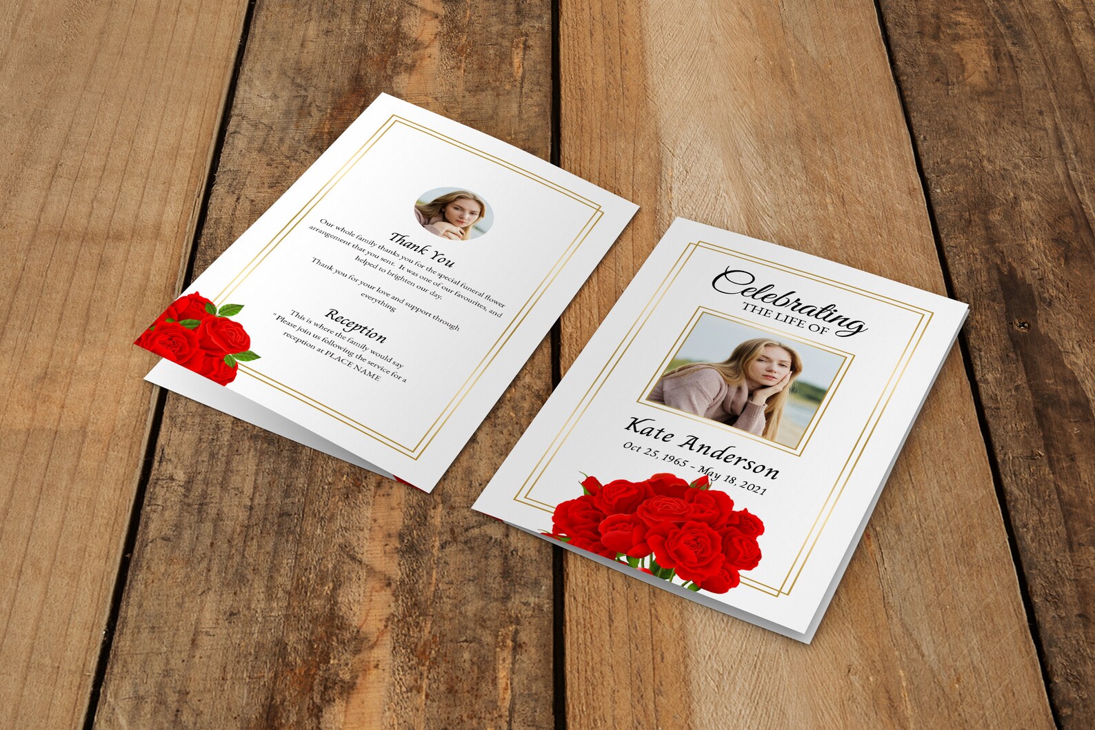 Rose Funeral Program Template, Celebration of Life, Canva, Word ...