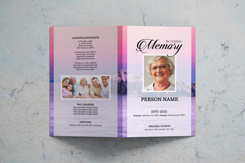 MOUNTAIN Printable Funeral Program Template Microsoft Word Template Funeral Program Template