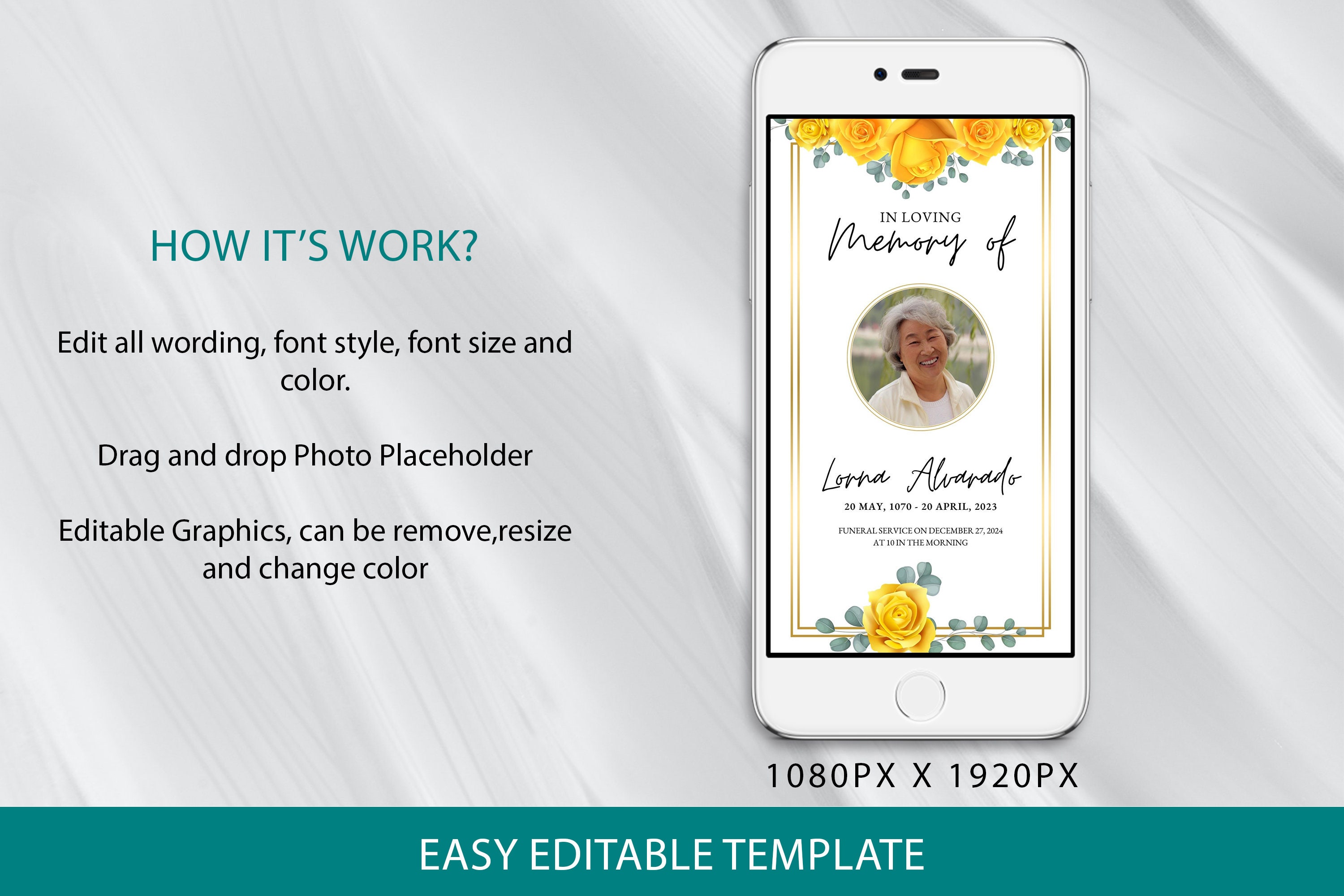Yellow Roses Funeral Vector Yellow Rose Funeral Invitation, Watercolor Floral (printable ...
