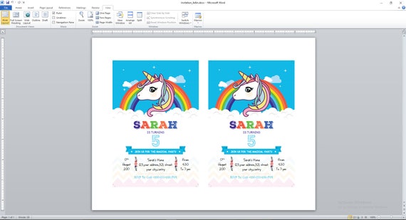 Jednorożec 5 Urodziny Zaproszenie Szablon Szablon Etsy