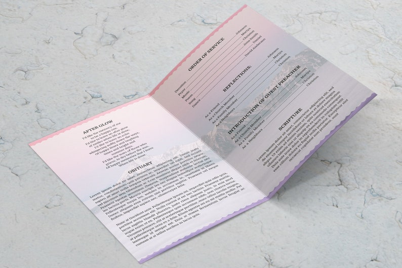 MOUNTAIN Printable Funeral Program Template Microsoft Word Template Funeral Program Template