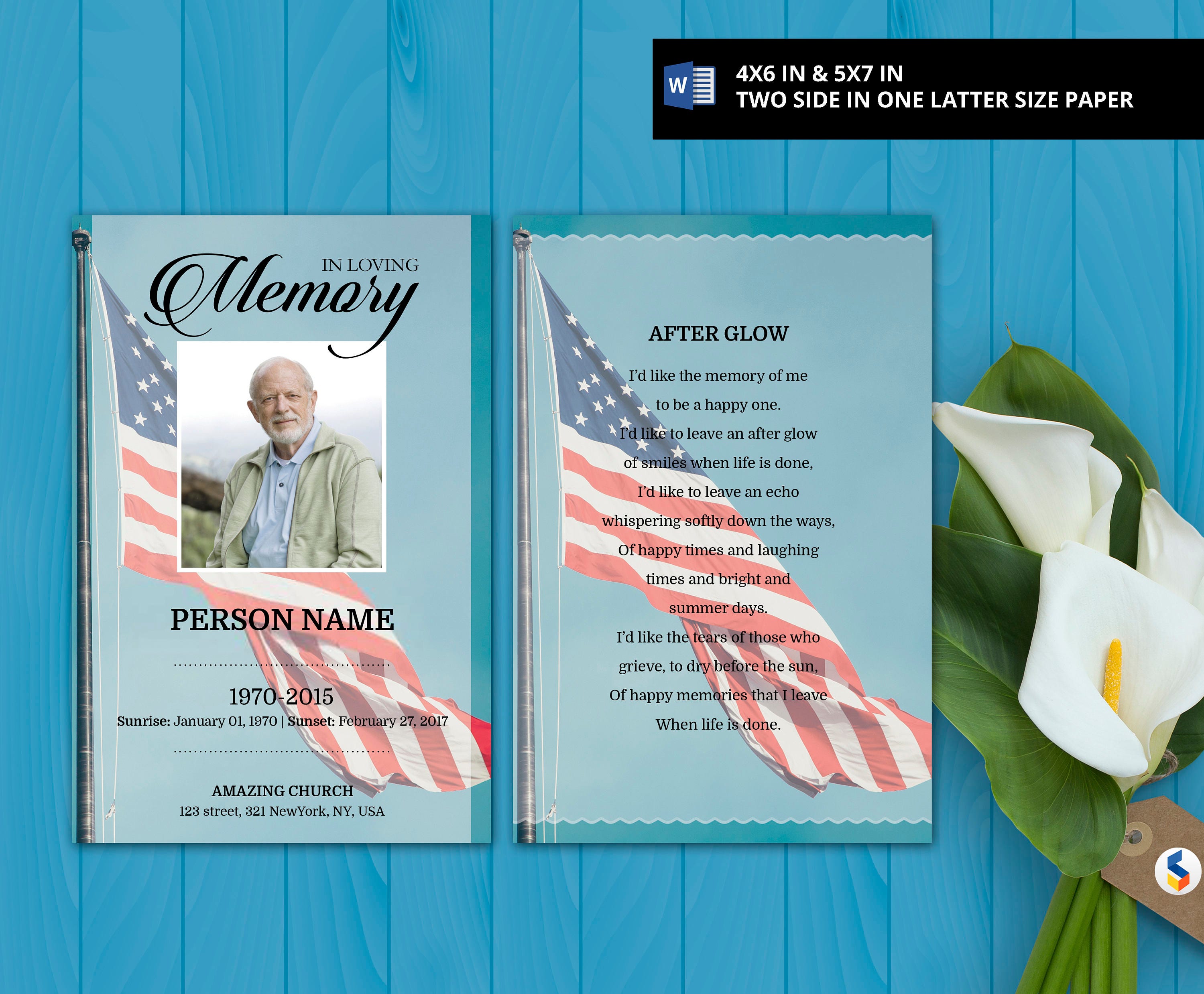 MILITARY ARMY Printable Prayer Card, Funeral Card Template,funeral