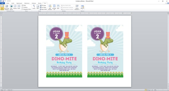 Invito Del Partito Di Dinosauro Inviti Festa Di Compleanno Di Dino Acaro Photoshop Download Immediato E Modello Di Microsoft Word