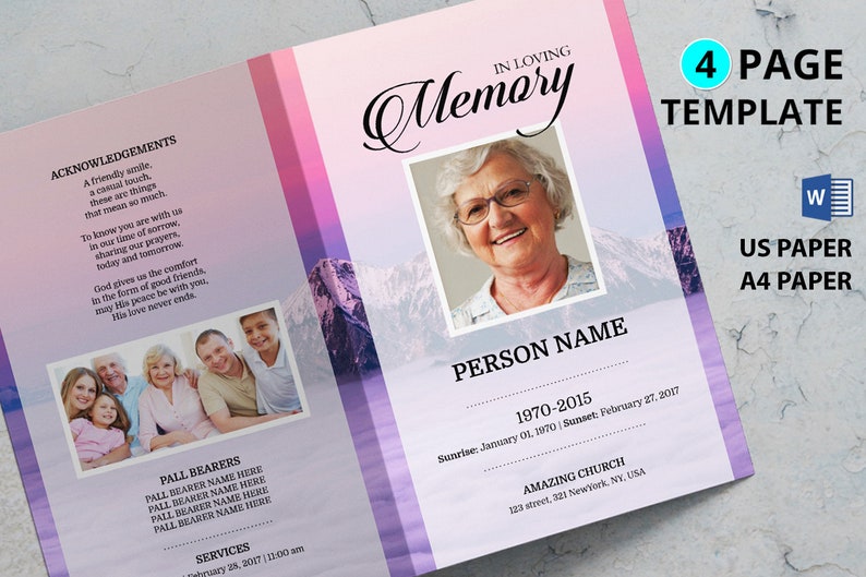 MOUNTAIN Printable Funeral Program Template Microsoft Word Template Funeral Program Template