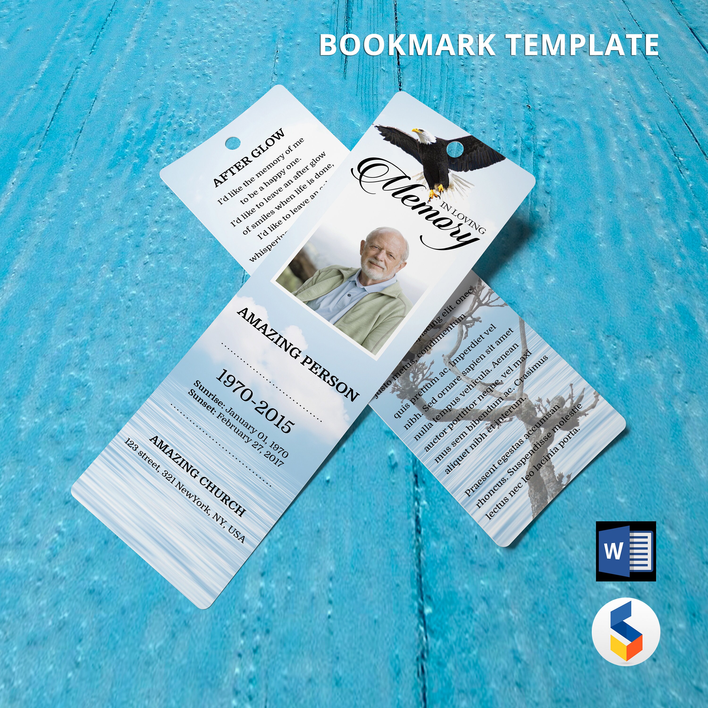 ocean eagle funeral bookmark template printable bookmark etsy