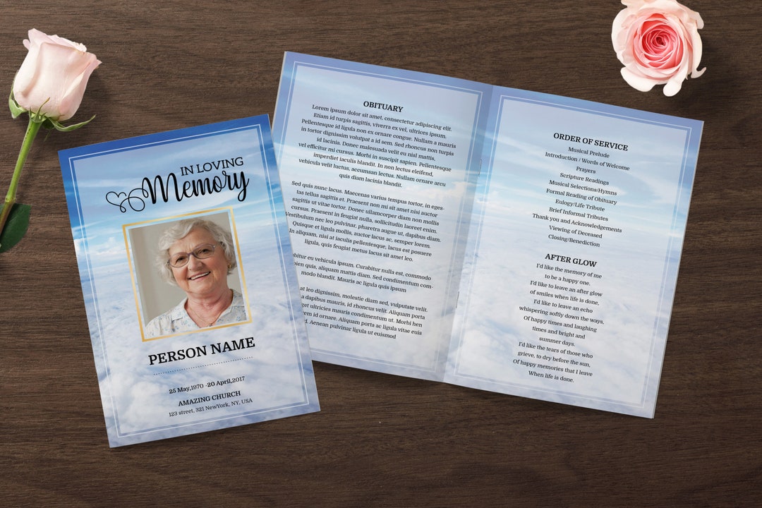 Modèle de programme blue sky Funeral, modèle de programme funéraire 4 ...