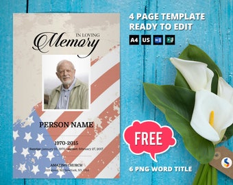 RETRO MILITARY ARMY | Funeral Program Template, Obituary Program, Memorial Program Template, Microsoft Word & Publisher Template