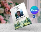 Watercolor Forest Funeral Program Template | Nature Memorial Program | Editable Canva & Microsoft Word