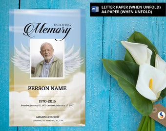 ANGEL WING | Funeral Program Template, Obituary Program, Memorial Program Template, Microsoft Word Template