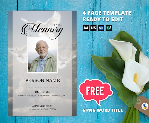 angelic dove funeral program template obituary program etsy