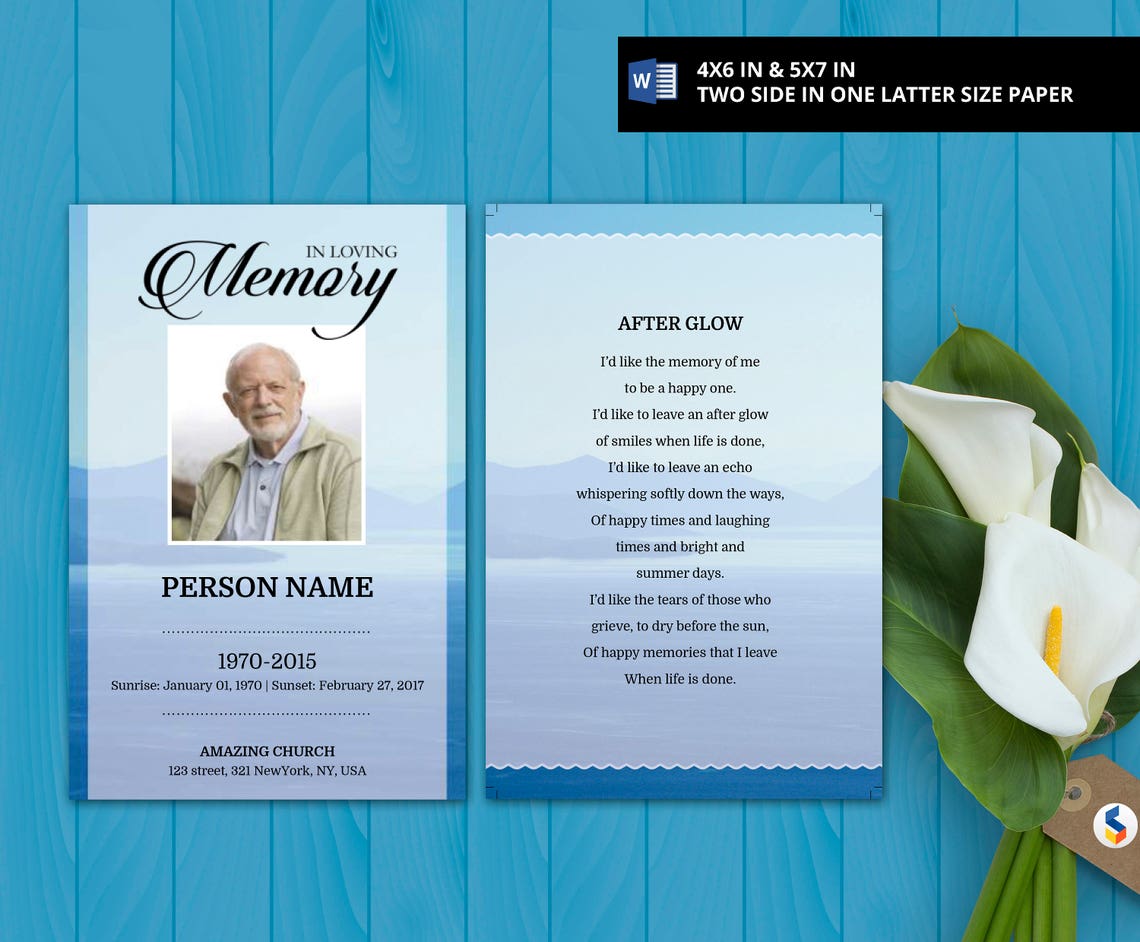 BLUE MOUNTAIN | Printable Prayer Card, Funeral Card Template,funeral ...