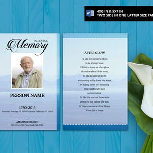 BLUE MOUNTAIN | Printable Prayer Card, Funeral Card Template,funeral ...