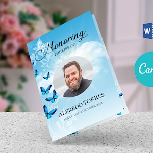 Heavenly sky and Butterfly | Funeral Program Template, Obituary Program, Memorial Program a Canva Template