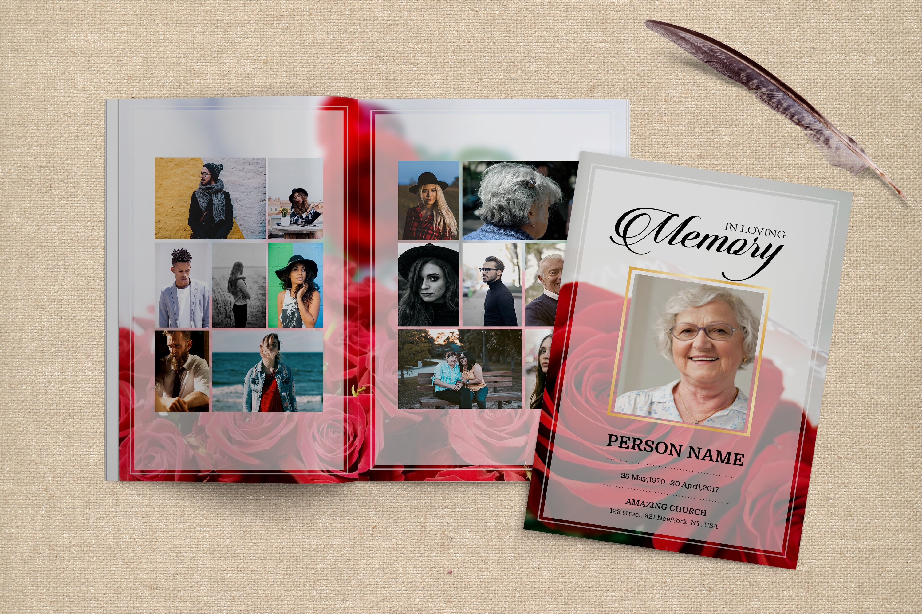 8 Page Red Rose Funeral Program Template for Women 8 Page Template ...