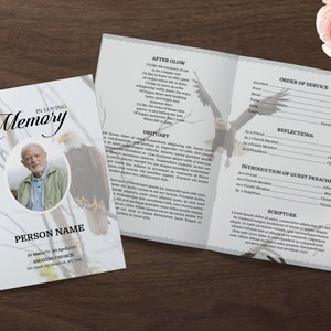 Szablon pogrzebu orła bielika dla mężczyzn, szablon programu pogrzebowego dla kobiet lub mężczyzn, edytowalny w programie Microsoft Word i Microsoft Publisher