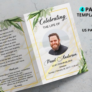 Greenary funeral program template, Obituary Program template for Men and Women