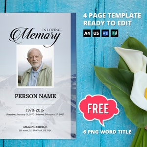 MOUNTAIN | Funeral Program Template, Obituary Program, Memorial Program Template, Microsoft Word Template
