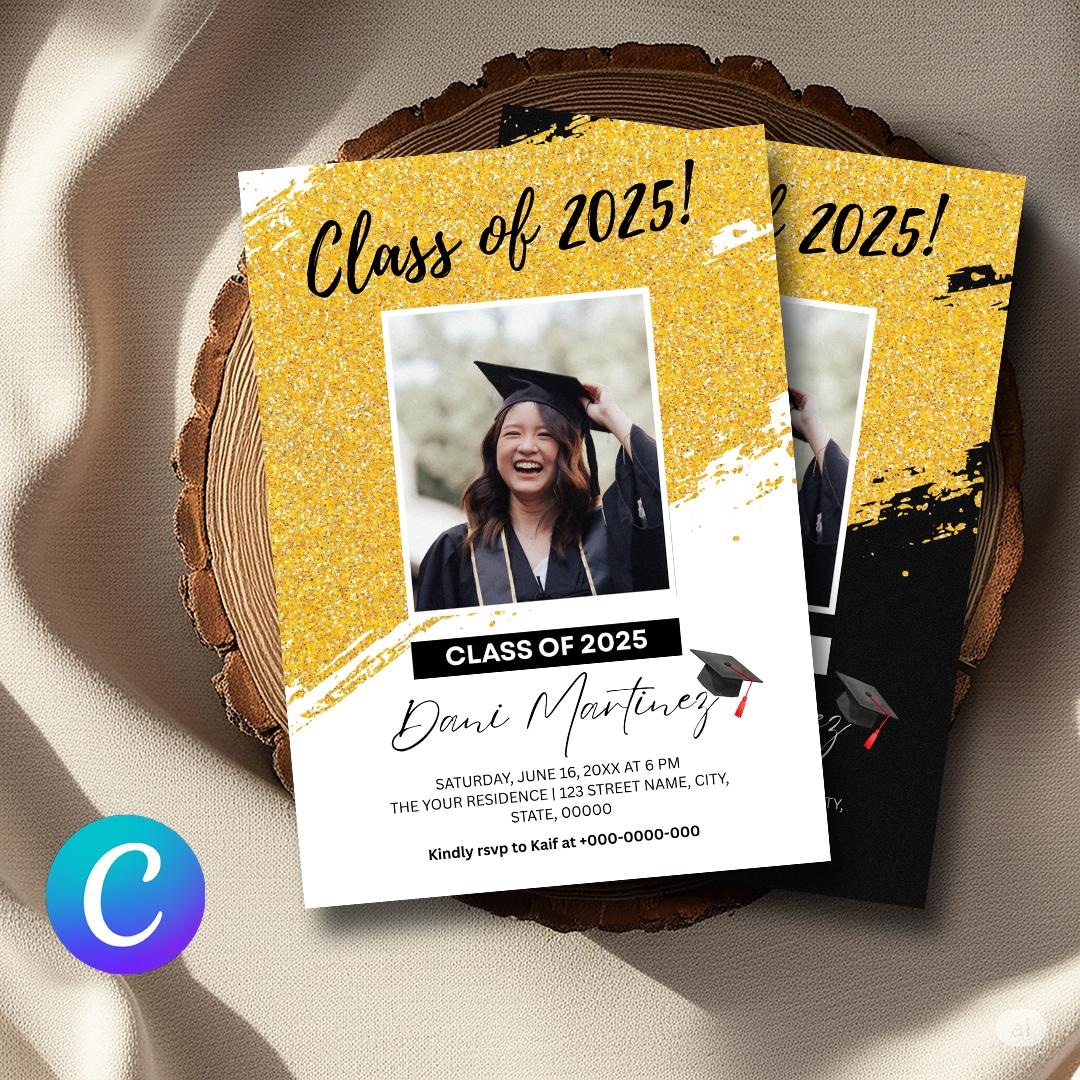 卒業式招待状 | 写真付き卒業カード | 高校または大学の卒業発表 | 編集可能なCanvaテンプレート - Etsy 日本, image size:1080x1080