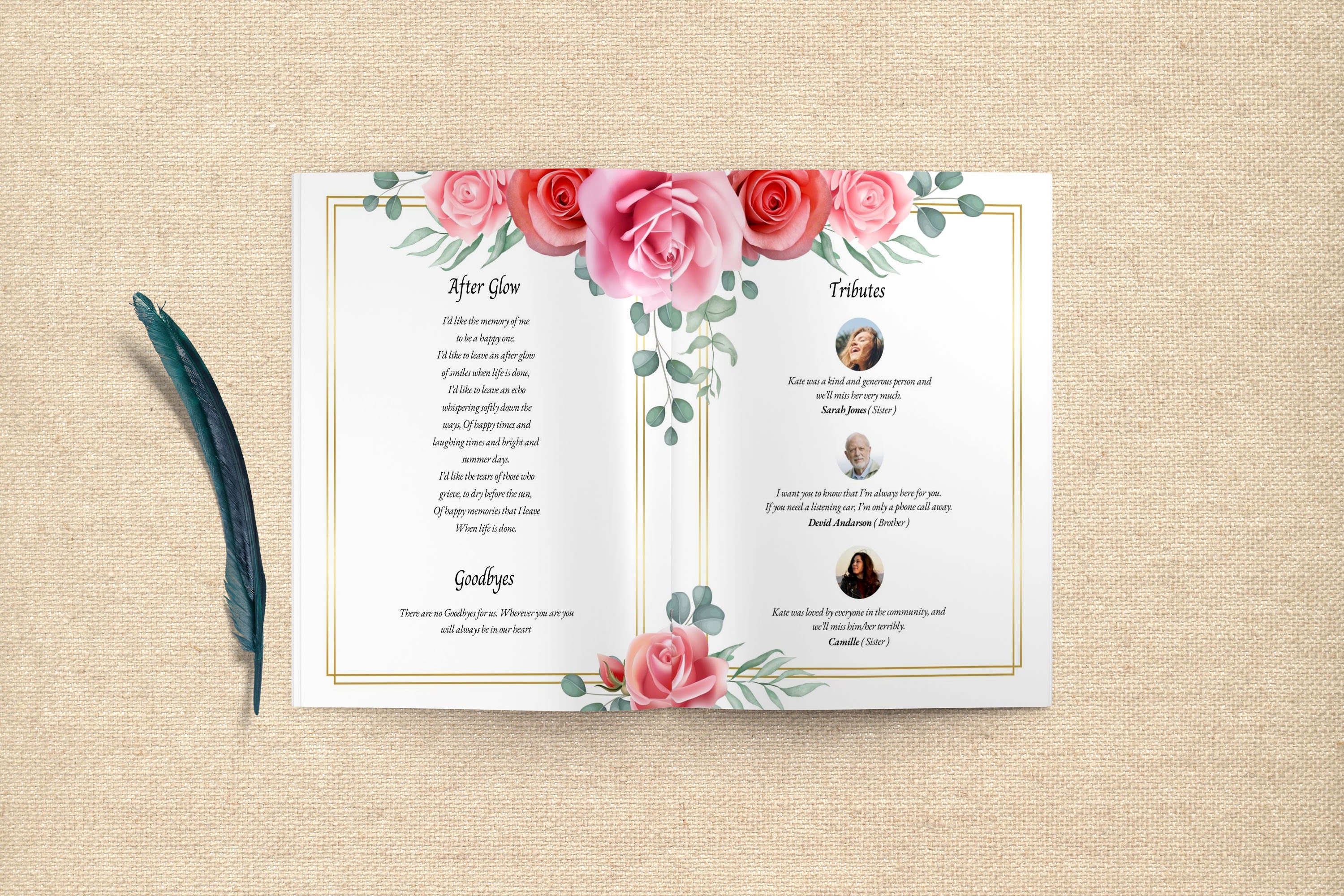 Pink Rose Funeral Program Template – Editable Celebration of Life ...