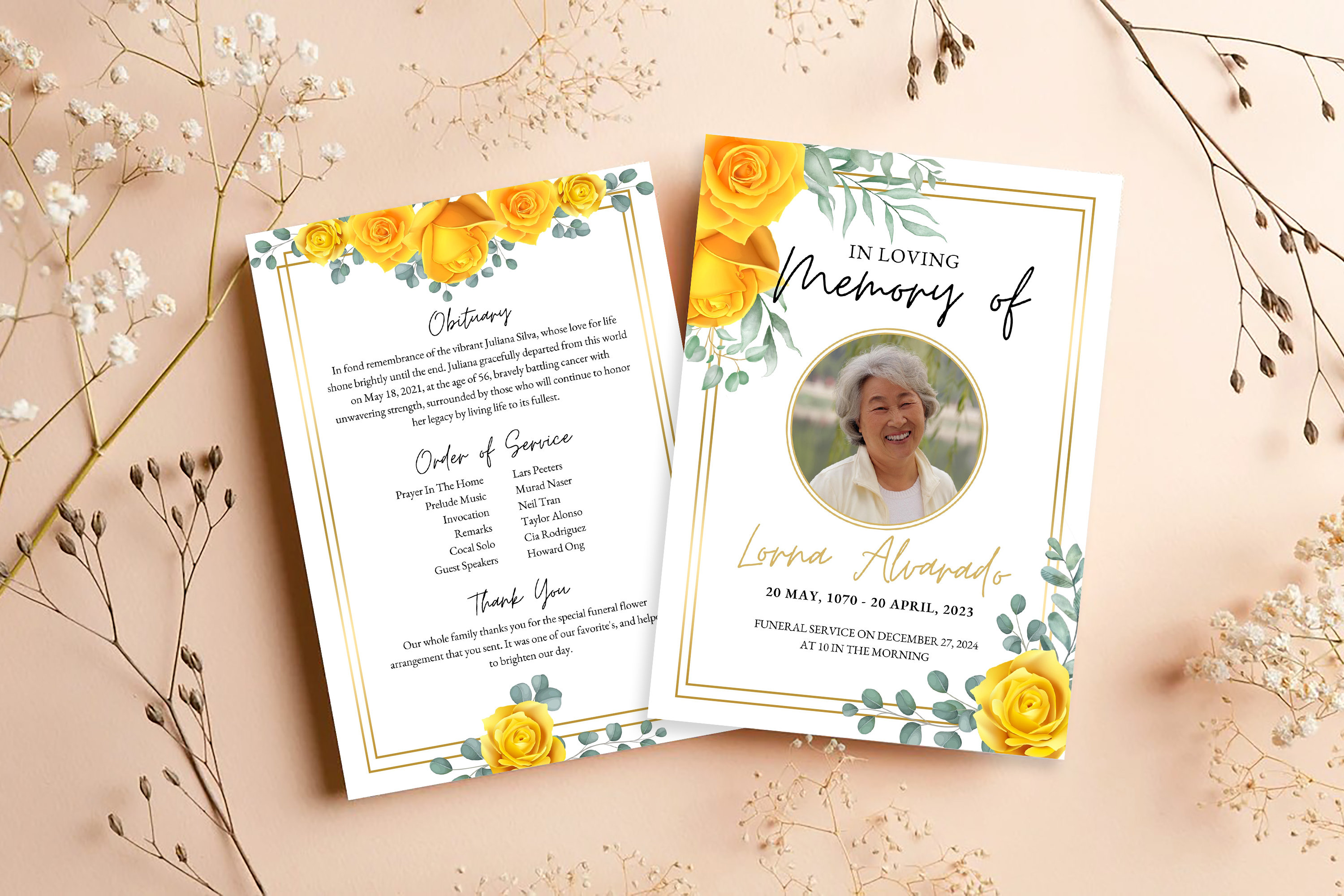 Yellow Roses Funeral Vector Yellow Rose Funeral Invitation, Watercolor Floral (printable ...