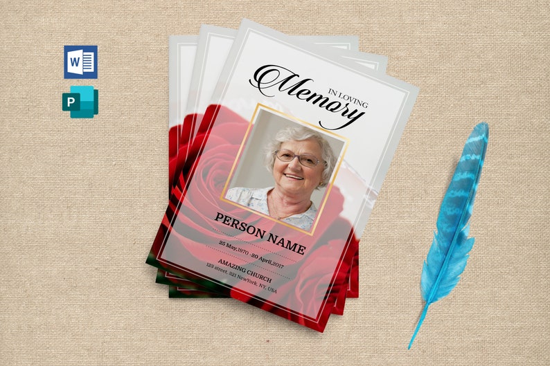 8 Page Red Rose Funeral Program Template for Women 8 Page - Etsy