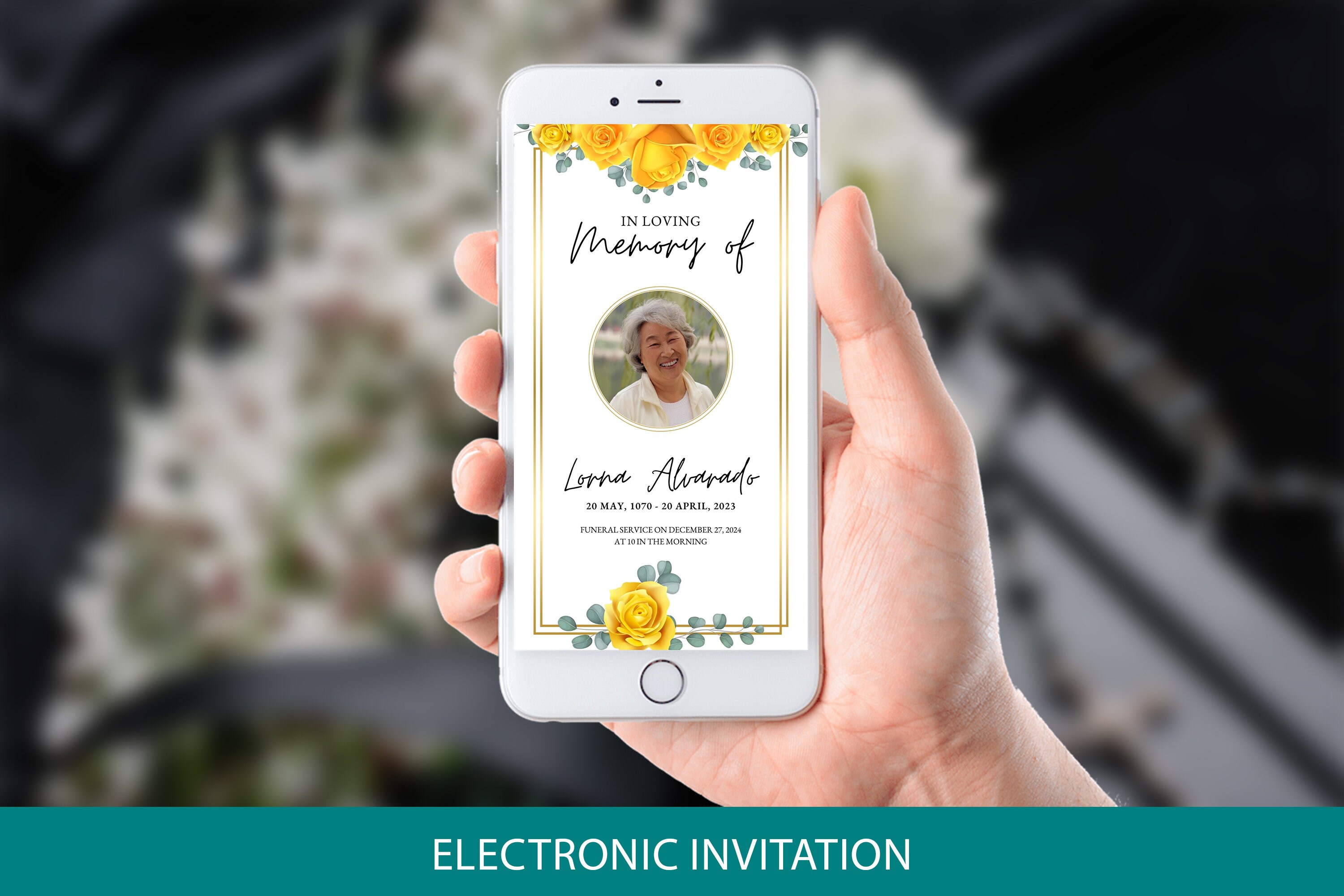Yellow Roses Funeral Vector Yellow Rose Funeral Invitation, Watercolor Floral (printable ...