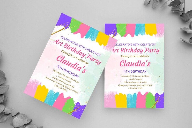 Art Birthday Party Invitation, DIY Birthday Party Celebration Template