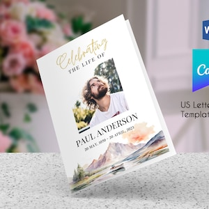 Editable Funeral Program Template Fishing Theme, Celebrating the Life of Funeral Program 4 Page Booklet, Word and Canva