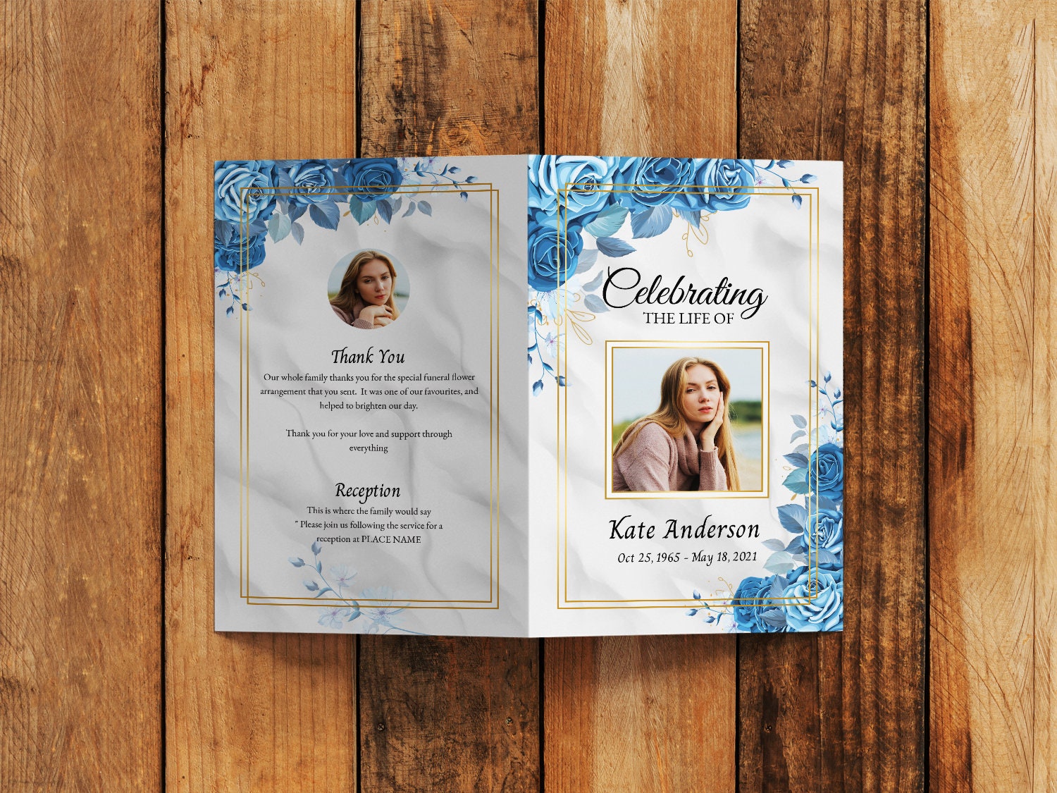 Blue Rose Funeral Program Template, Celebration of Life (word ...