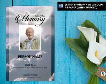 ANGEL DOVE | Funeral Program Template | Printable Funeral Program Template | Microsoft Word Template