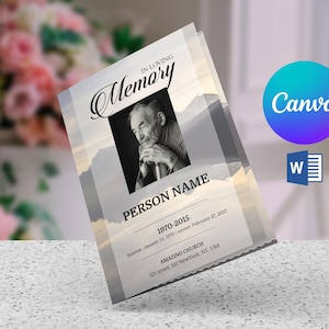 MOUNTAIN | Funeral Program Template, Obituary Program, Memorial Program Template, Microsoft Word Template