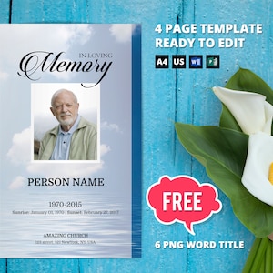 OCEAN | Funeral Program Template, Obituary Program, Memorial Program Template, Microsoft Word Template