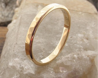 Water Ripples yellow gold ladies 2mm wedding ring, handmade original design for women.
