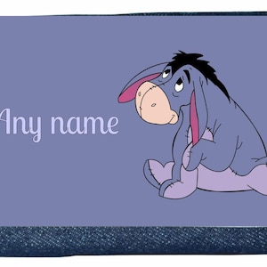 Personalised Denim Purse With Eeyore Style Design - choice of text colours