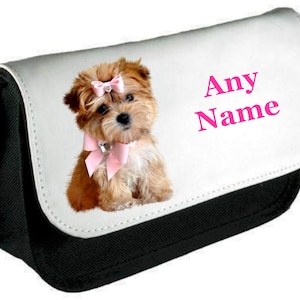 Personalised Cute PUPPY/DOG Pen/Pencil Case/Make Up/Cosmetic Bag *Choice Of Text Colours*