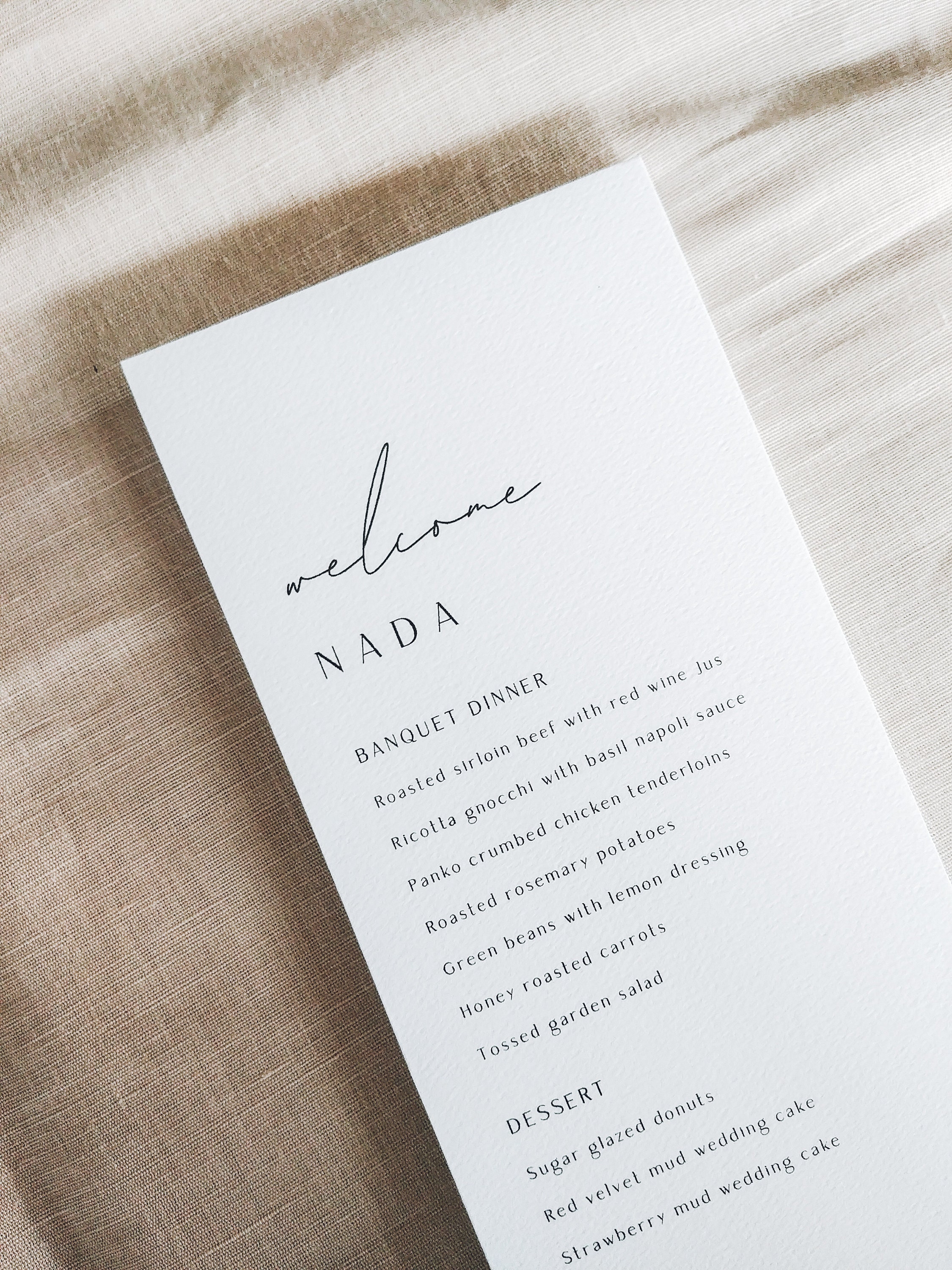 Wedding Menu Place Cards Menus Modern Personalised Guest Names Etsy