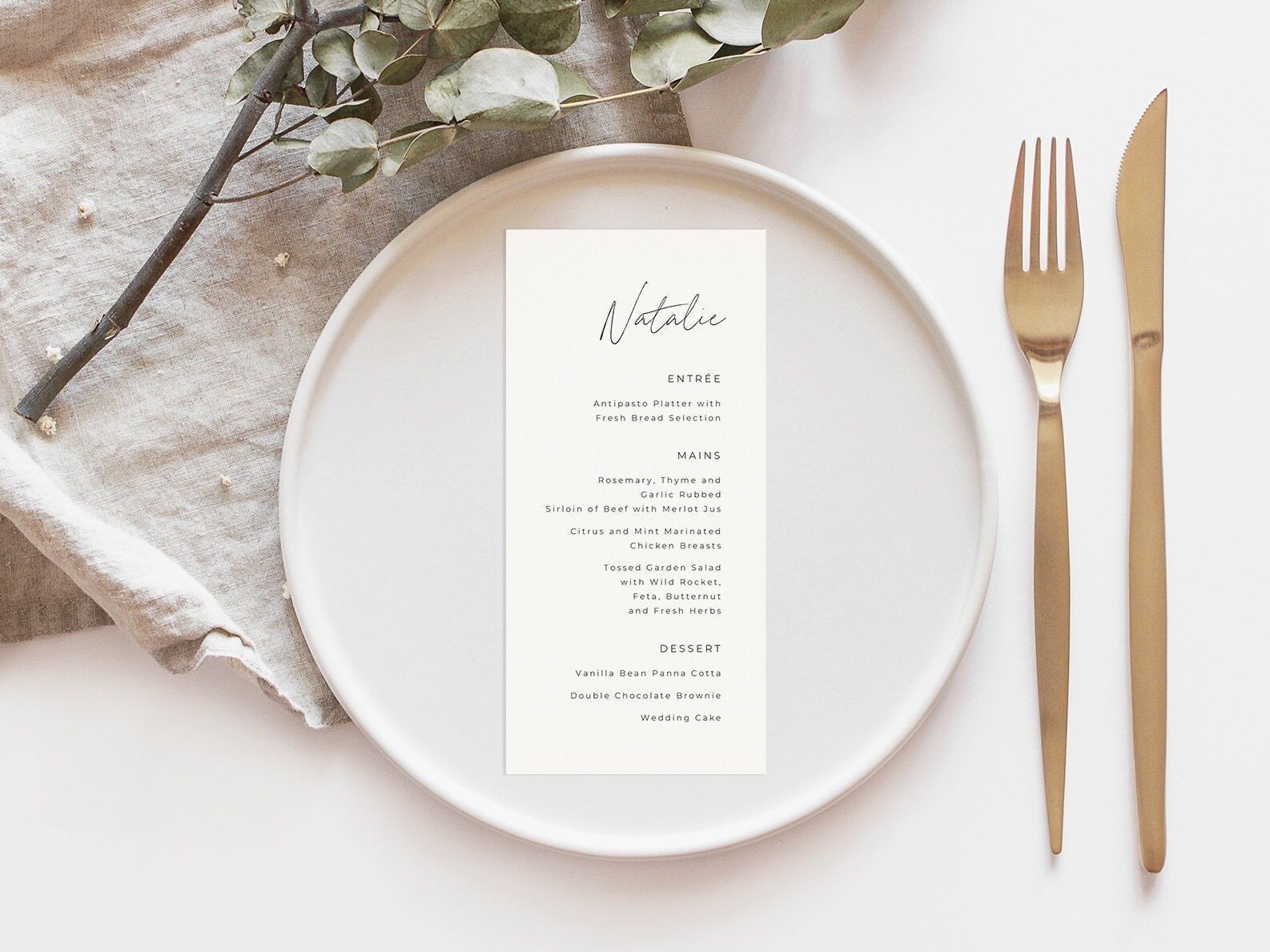 Wedding Menu Place Cards Menus Personalised Guest Names Modern Etsy
