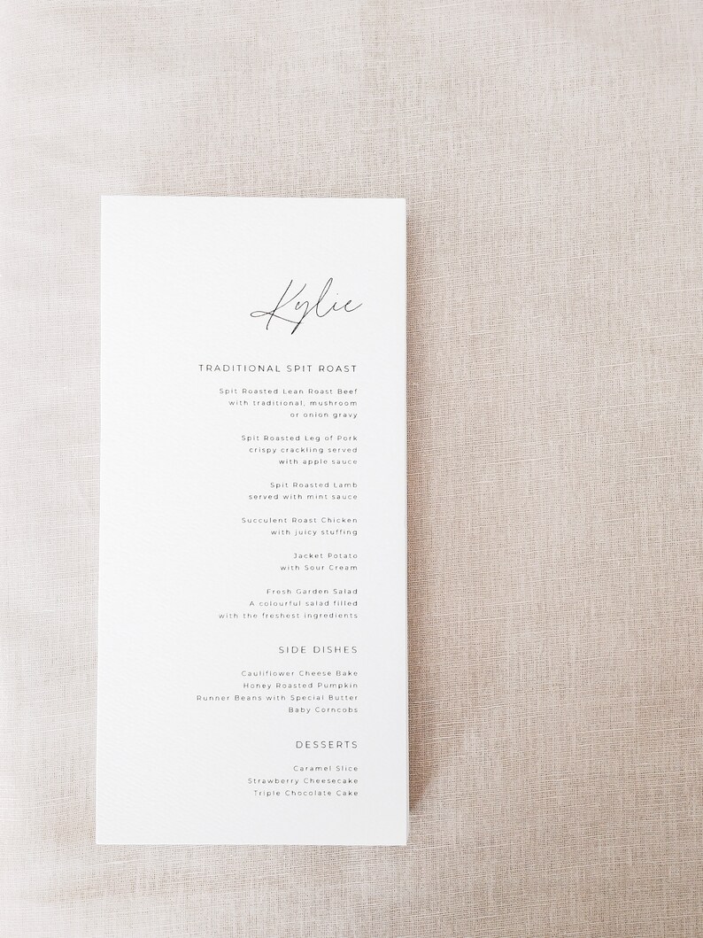 Wedding Menu Place Cards Menus Personalised Guest Names Modern Etsy