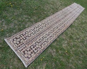 Traditional Narrow Oushak Rug Runner with Pastel Colors, Unique Contemporary Turkish Hall Rug with Mid Century Modern Style, 2 X 11.9 ft.